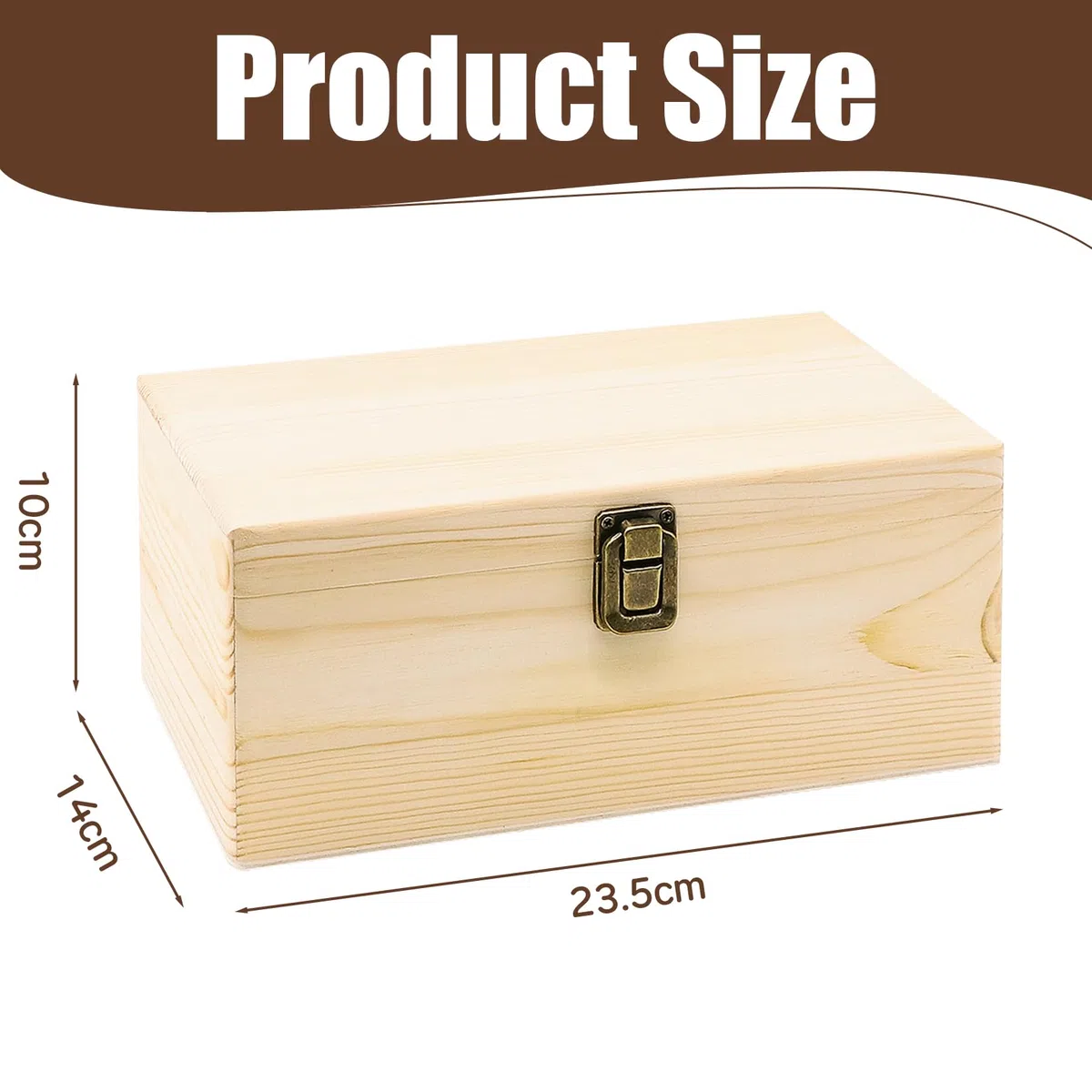 Scatola in legno con coperchio e serratura, 23,5 x 14 x 10 cm, in legno con coperchio curvo, senza manici, piccola scatola in legno