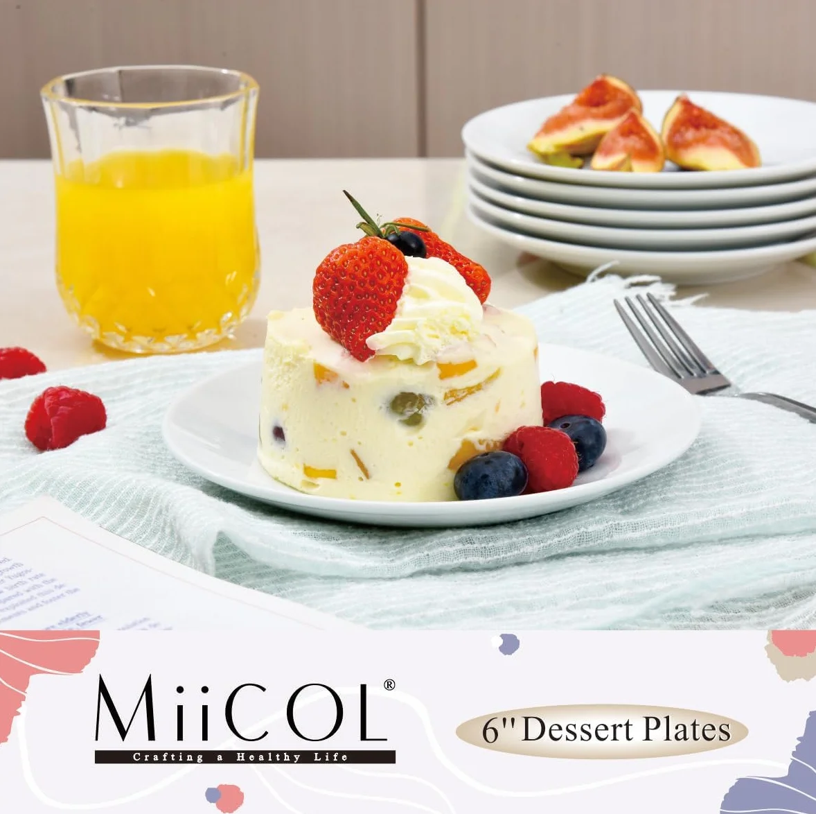 Miicol Piattini da dessert, Piattini per torta in ceramica da 15 cm, Piatti per colazione bianchi, Mini piatti di porcellana, Per servire torta, pane, insalata, snack, Set di 6 pezzi