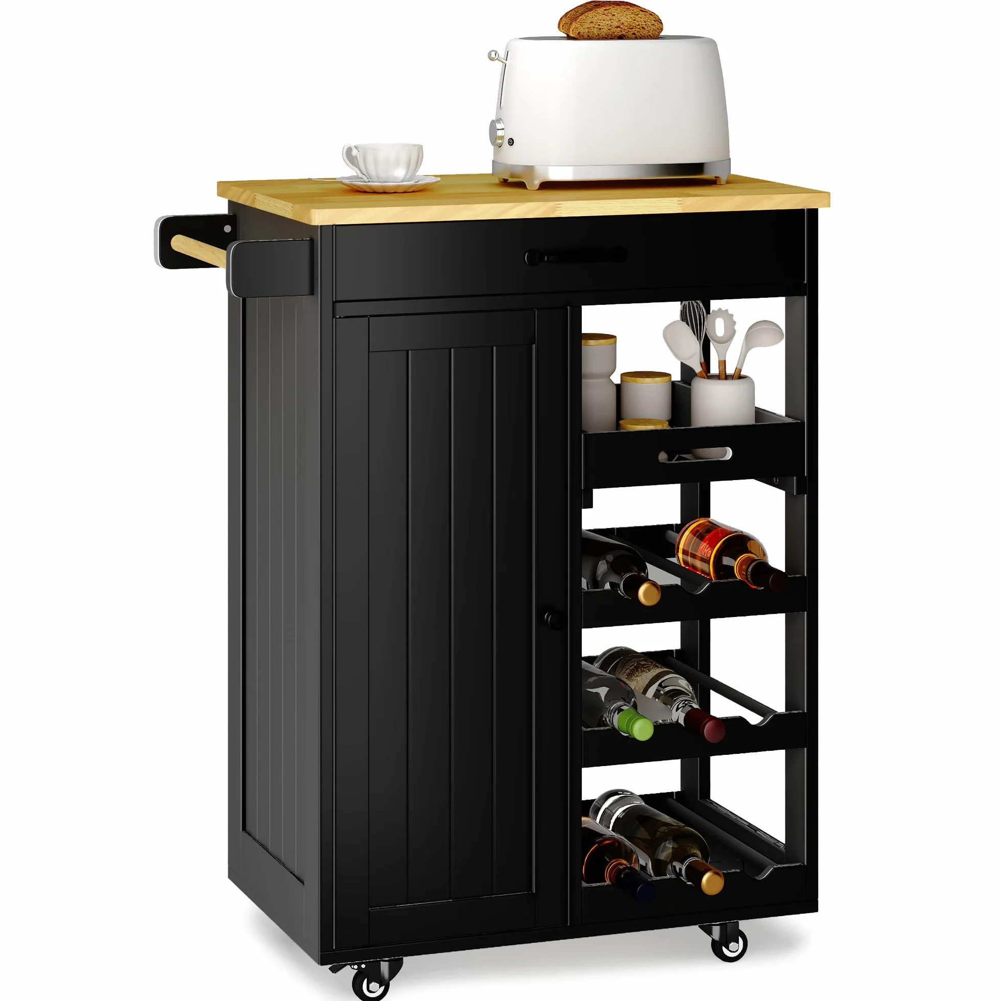Xbro Mobile Bar con Ruote e Cassetto, Carrello Cucina Salvaspazio con Vassoio Rimovibile e Portabottiglie, Ideale per Watch Party, Aperitivi e Serate Calcio, 40x64x91 cm