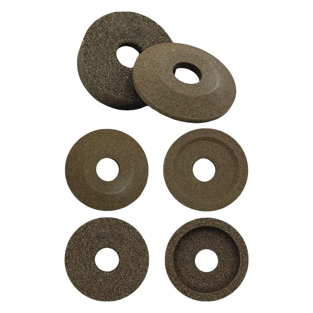 Coppia smerigli per affettatrice Ø51 mm – tazza grana grossa h15 mm + gradino grana fine h7 mm – foro 14,3 mm