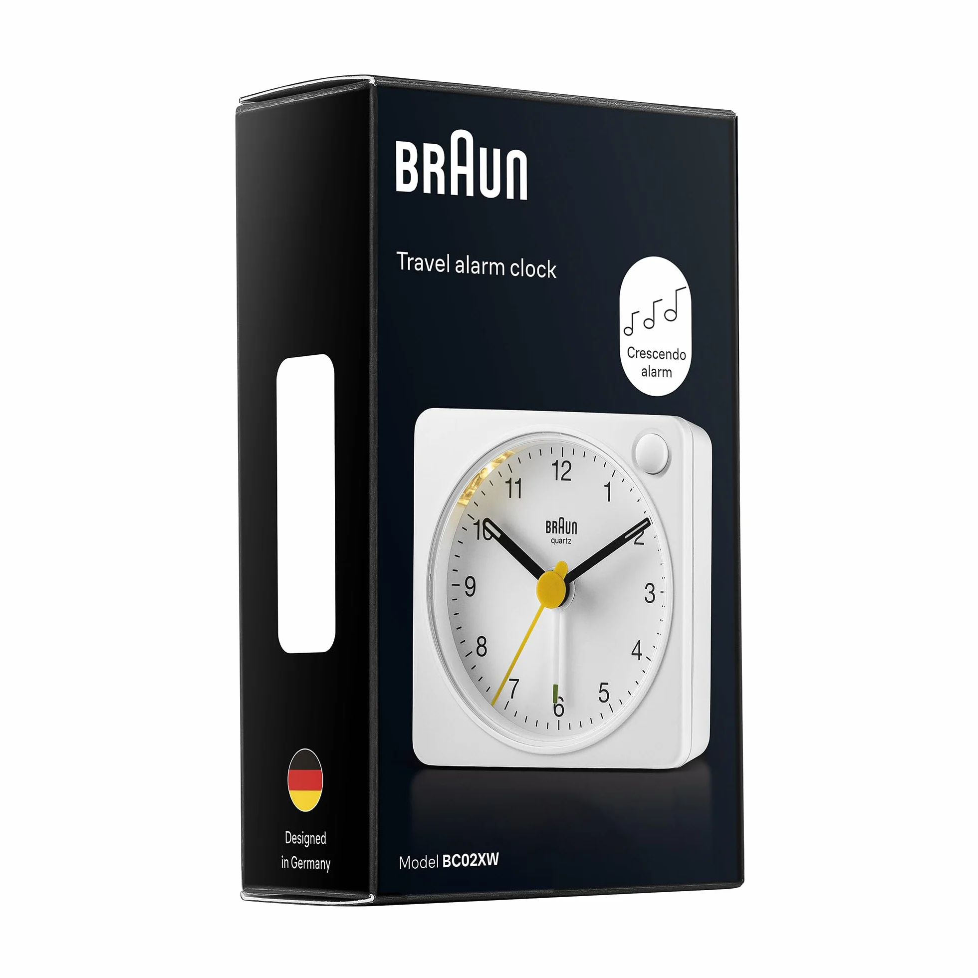 Braun Orologio Sveglia Analogico Classico viaggio con Funzione Snooze e Luce, dimensioni ridotte, Movimento al Quarzo silenzioso, Suono Sveglia Beep con crescendo, colore bianco, modello BC02XW.