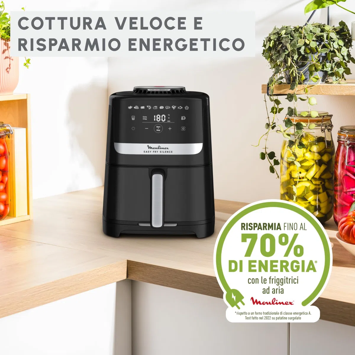 Moulinex Easy Fry Silence, Friggitrice ad Aria Silenziosa 5L/1.5kg per 6 Persone, 1670W, Sistema Easy Clean & Store, 10 Programmi, Touchscreen, Cestello Lavabile in Lavastoviglie, Nera, EZ5528
