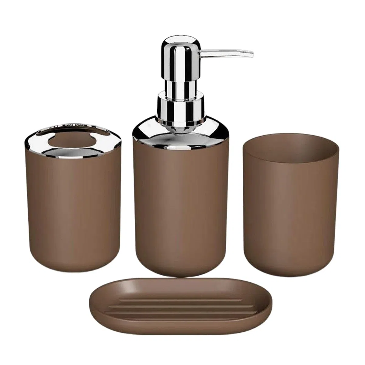 Set Bagno Accessori Completo 4 pezzi di accessori da bagno in plastica ABS Set portaspazzolino portasapone decorazione bancone for la casa hotel(Brown)