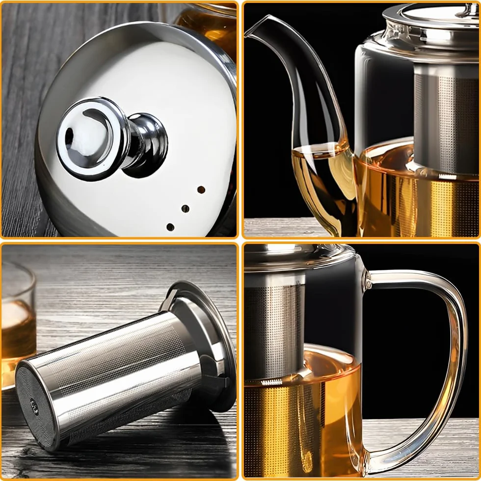 Teiera in Vetro da 650ml, Teiera Resistente al Calore in Vetro Borosilicato Trasparente con Filtro in Acciaio Inox, piccola teiera per foglie sfuse, erbe, frutta, bubble tea | Infusore Tè