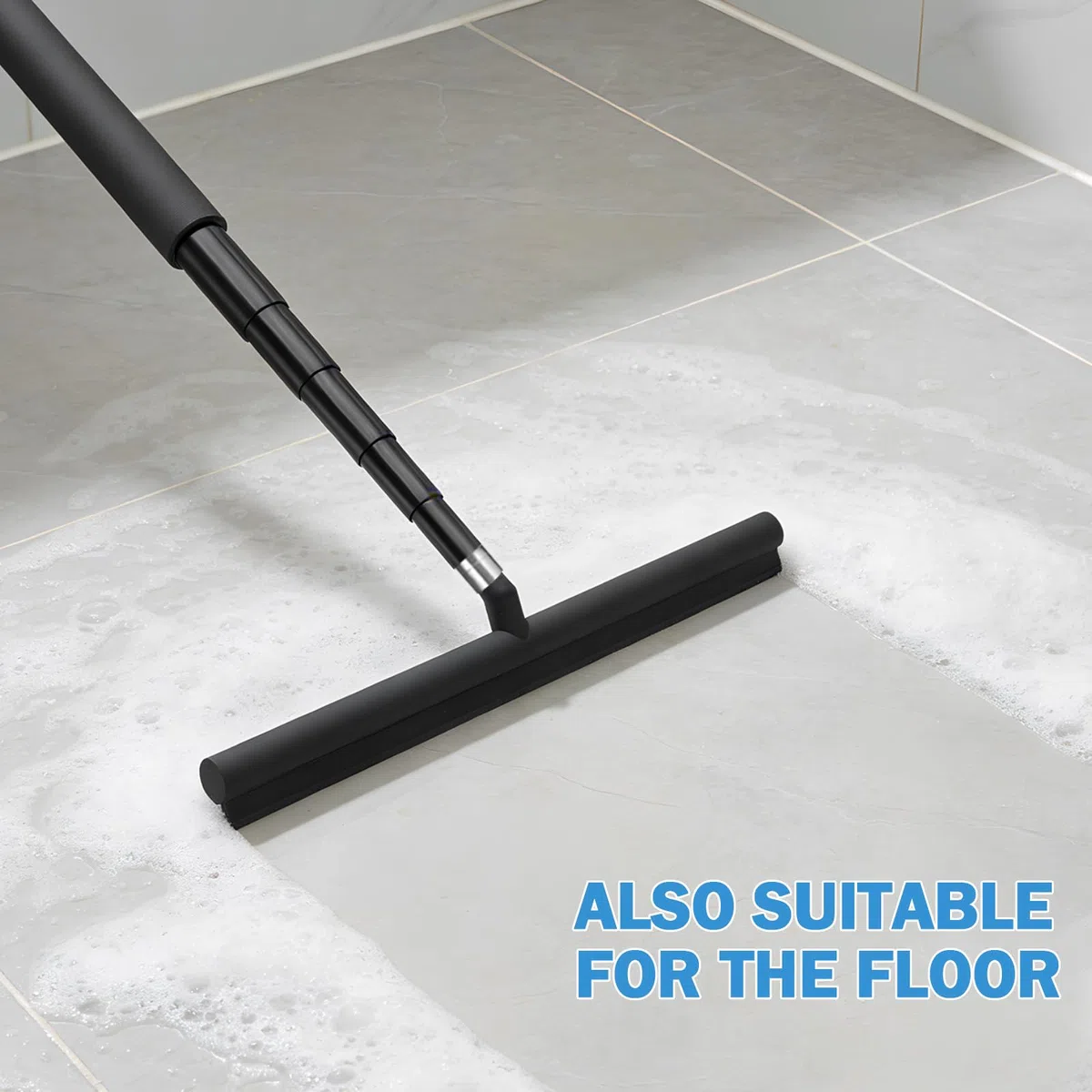 Qivine Tergivetro per Doccia con Manico Telescopico 146 cm, Pulisci Vetri con Tergivetro in Silicone & Lavavetri in Microfibra, Tira Acqua Pavimenti con 2 Ganci, per Bagno Auto Vetro Finestre