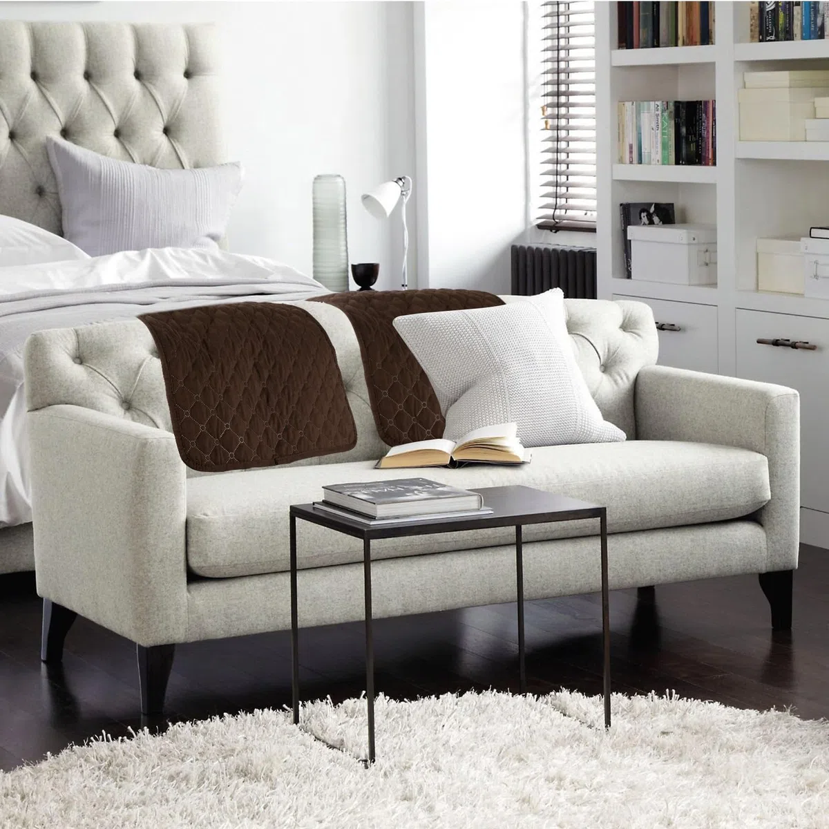 3pcs divano copertura poggiatesta in poliestere Copridivano, Copridivano con Penisola, 57x38cm, Antiscivolo, Antimacchia, Antipelo, Copridivano Moderno, Copridivano Chaise Longue Antigraffio, marrone