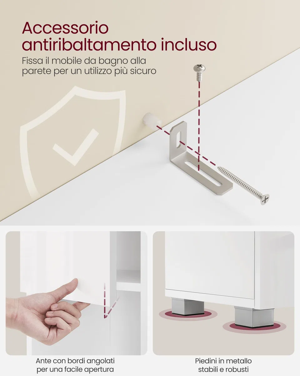 VASAGLE Mobile da Bagno, Mobiletto Portaoggetti, Alto, con Cassetto, Ripiani Regolabili, Scomparti, 30 x 30 x 170 cm, Bianco Nuvola BBC560P31