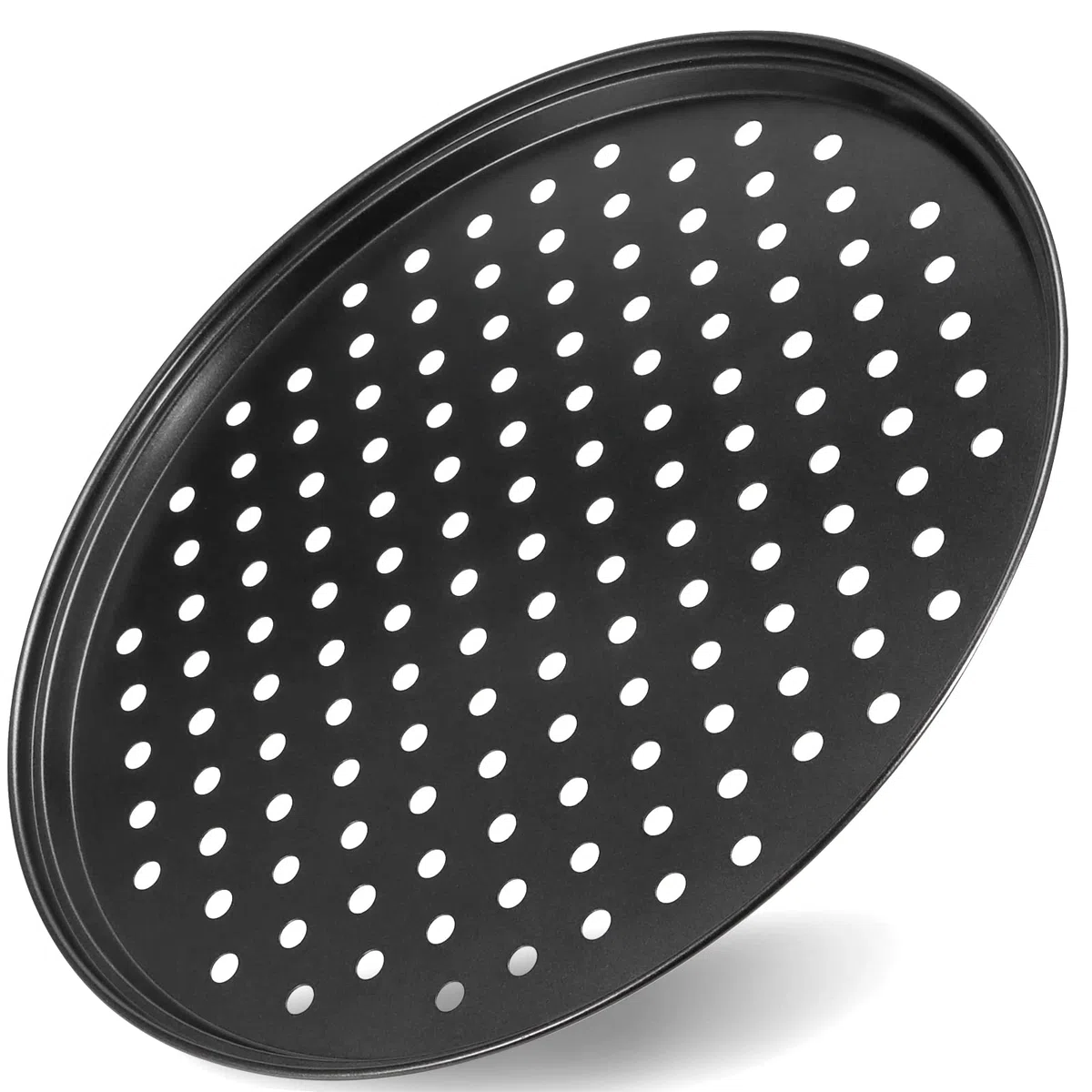 Confezione da 4 Vassoi Antiaderenti per Pizza da 25,4 cm, Teglia Rotonda con Fori per Forno, 26 cm x 1,5 cm, Nero