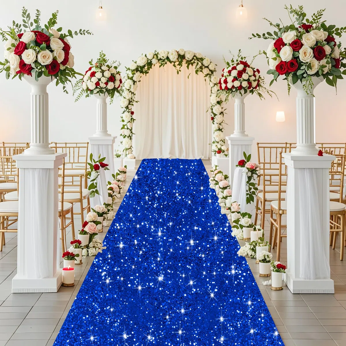 Runner blu per feste, 1,2 x 6,1 m, con paillettes, per cerimonie di nozze, luccicanti, corridoi, corridoi, runner da pavimento per addio al nubilato, decorazione per feste