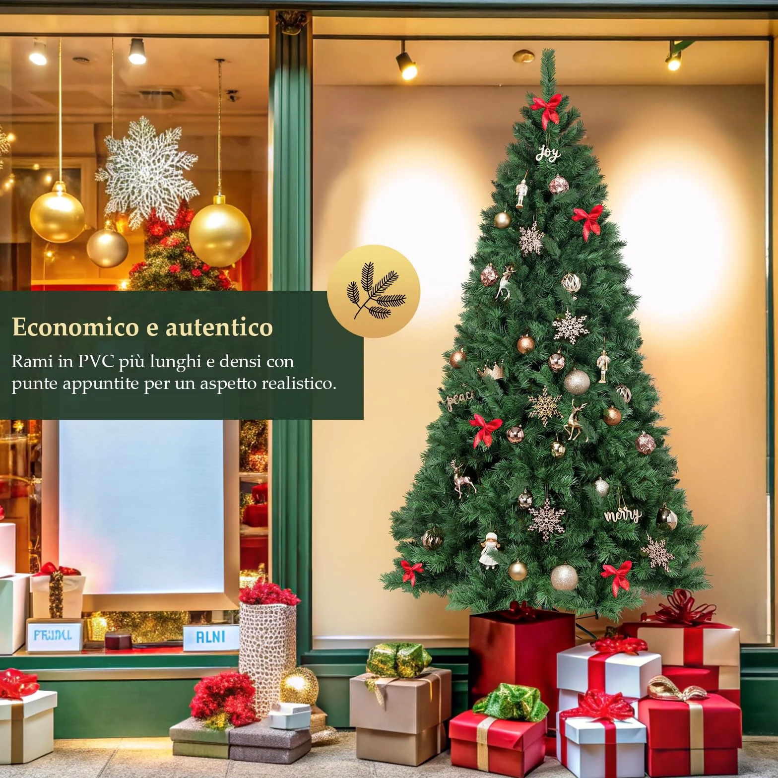 SALCAR Albero di Natale Artificiale 180 cm, Abete di Natale con Guanti e Supporto in Metallo, 580 Punte per Rami, Montaggio Rapido, Ignifugo