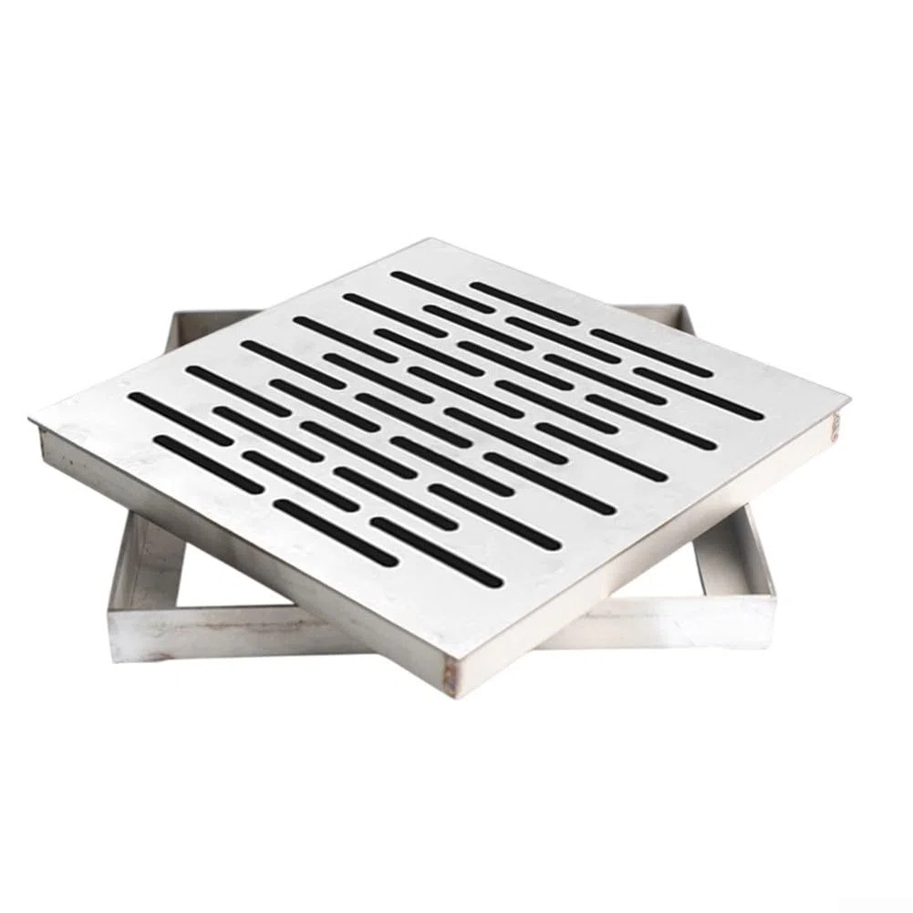 Copertura per scarico a pavimento in acciaio inox con telaio, antiscivolo, design multi-foro per drenaggio rapido, griglia esterna per strade, scuole e piazze (150 x 150 x 20 mm)