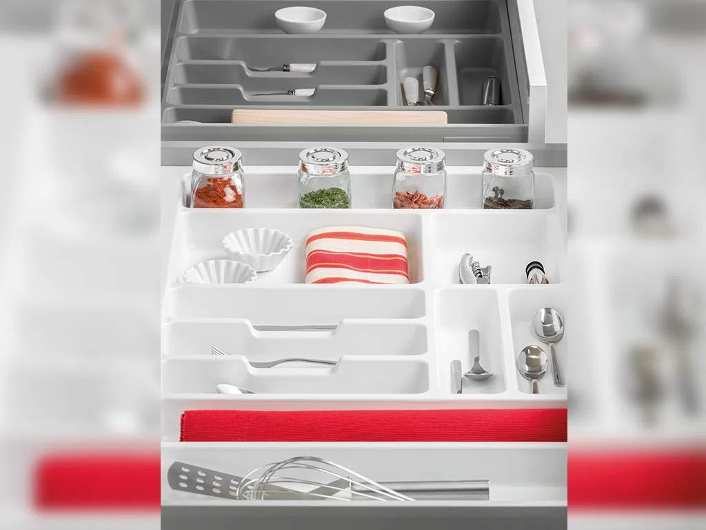 Emuca - Portaposate per cassetto da cucina Vertex/Concept 500, modulo 700 mm, Spalle 16mm, Plastica, bianco