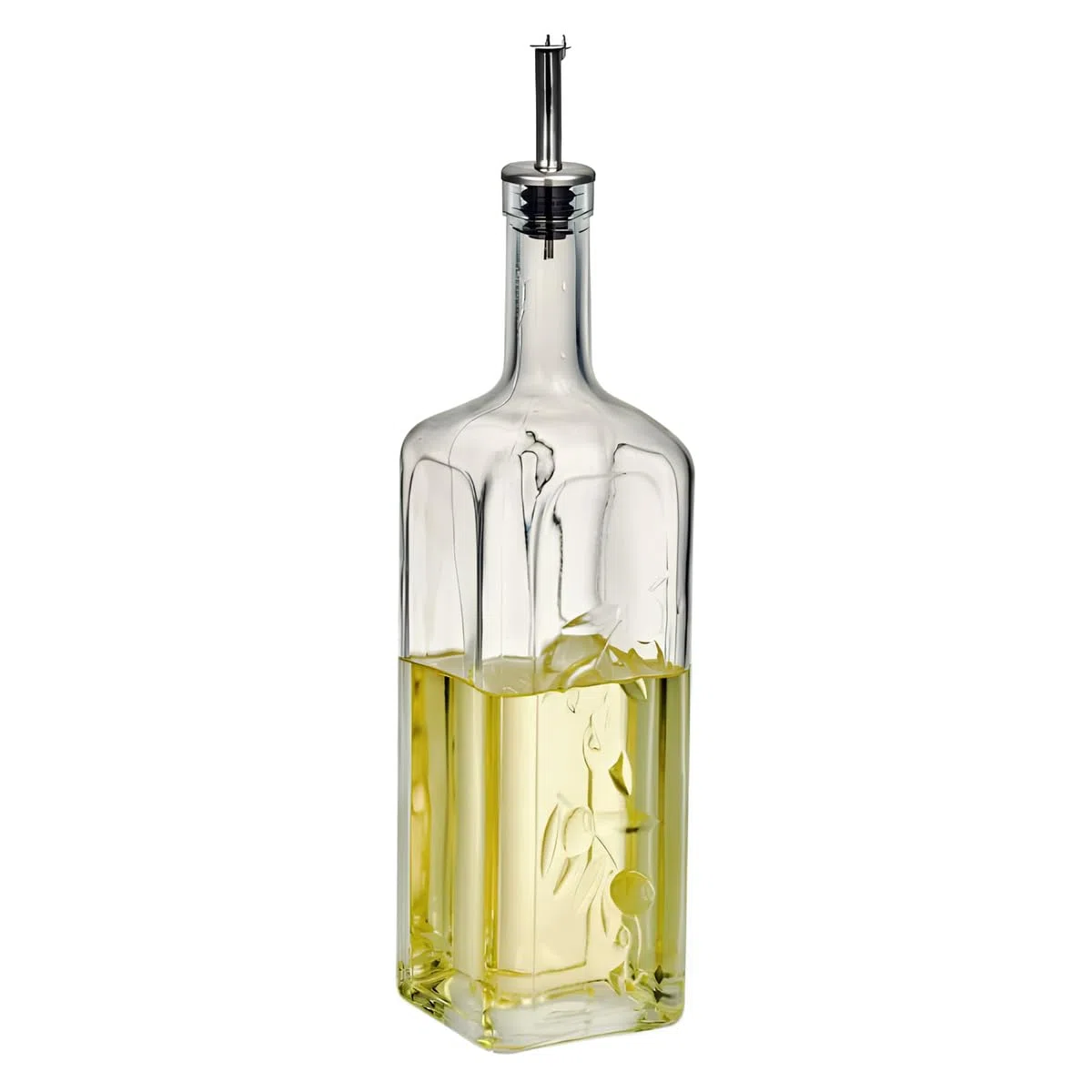 Secen LONDON - Oliera in vetro da 1 litro, con design decorativo, lavabile in lavastoviglie, in acciaio inox per alimenti, 1000 cc