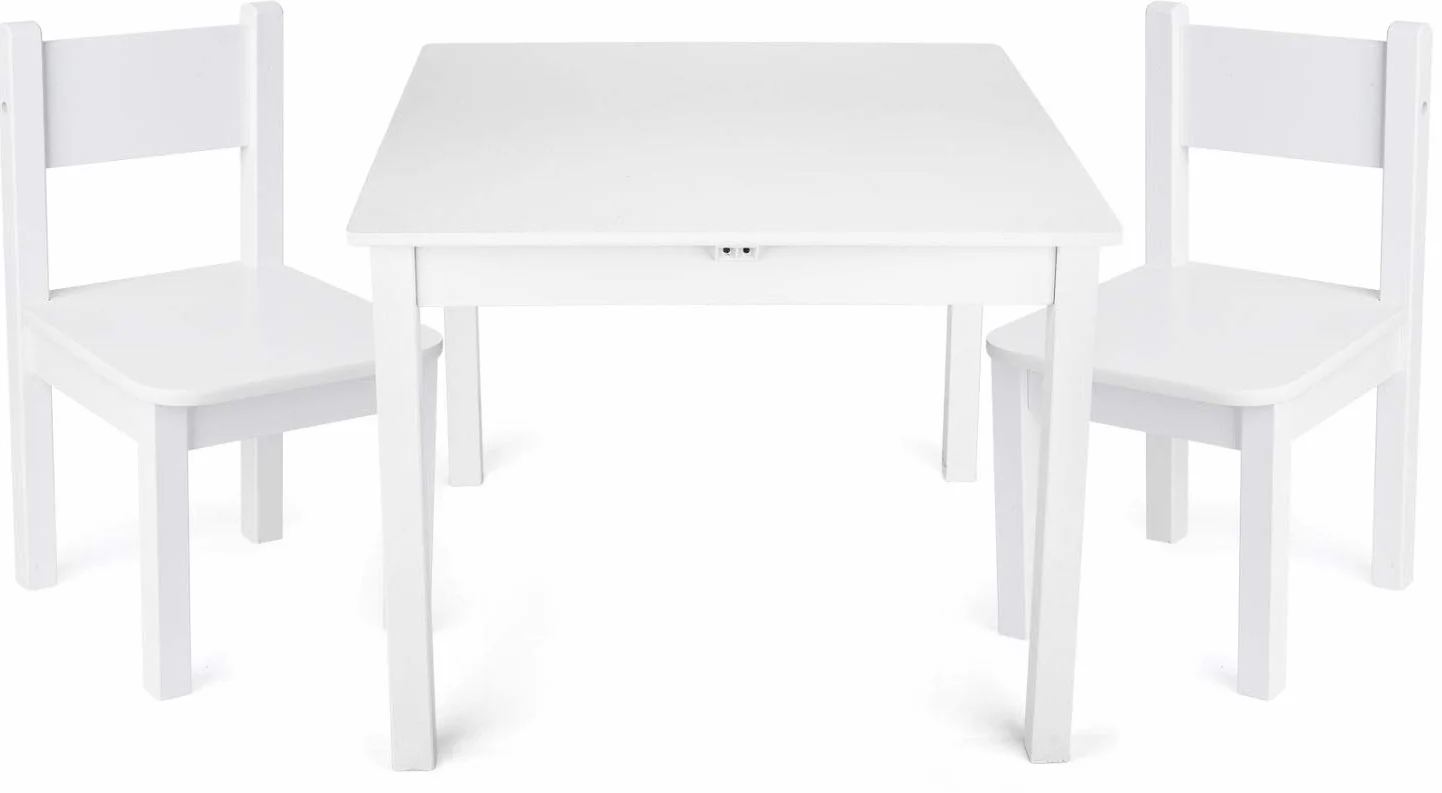 leomark tavolo e 2 sedie in legno per bambini 60x60x49 cm, stabile set per camera dei bambini, sala comune, scuola materna, asilo nido, mobili per bambini, Yeti colore BIANCO