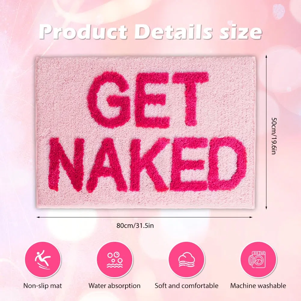 Tappetino antiscivolo da 40x60cm - Tappeto da bagno GET Naked Bath Mat Lavabile Assorbente Ad Asciugatura Rapida, Tappetino per Doccia Bagno WC, Morbido Tappeto da Bagno Antiscivolo Lavabile Rosa