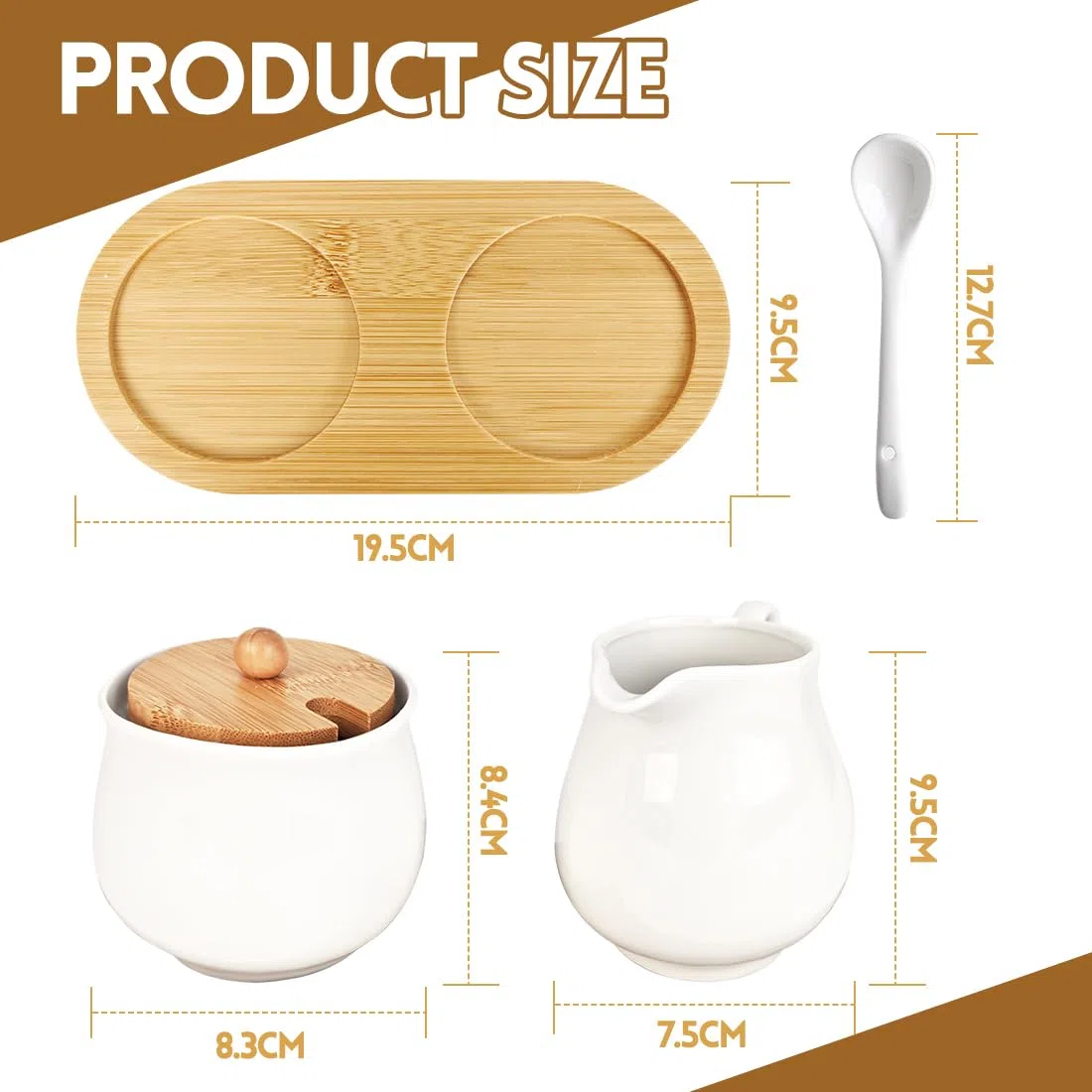 Set di latte e zucchero, in porcellana bianca e zuccheriera con coperchio e cucchiaio, contenitore per latte in ceramica e zuccheriera con vassoio per cucina e caffè, lavabile in lavastoviglie e