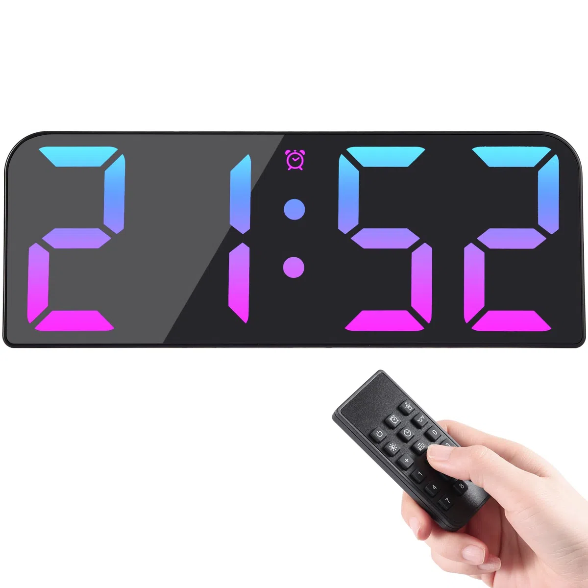 Koolertron Orologio da Parete Digitale Mini con Telecomando, 9.5" Moderni Orologio Sveglia Digitale con 8 Stili colori LED Display, 3 Allarme,Conteggio su/Giù,Ora,Data,Temperatura per Casa Cucina
