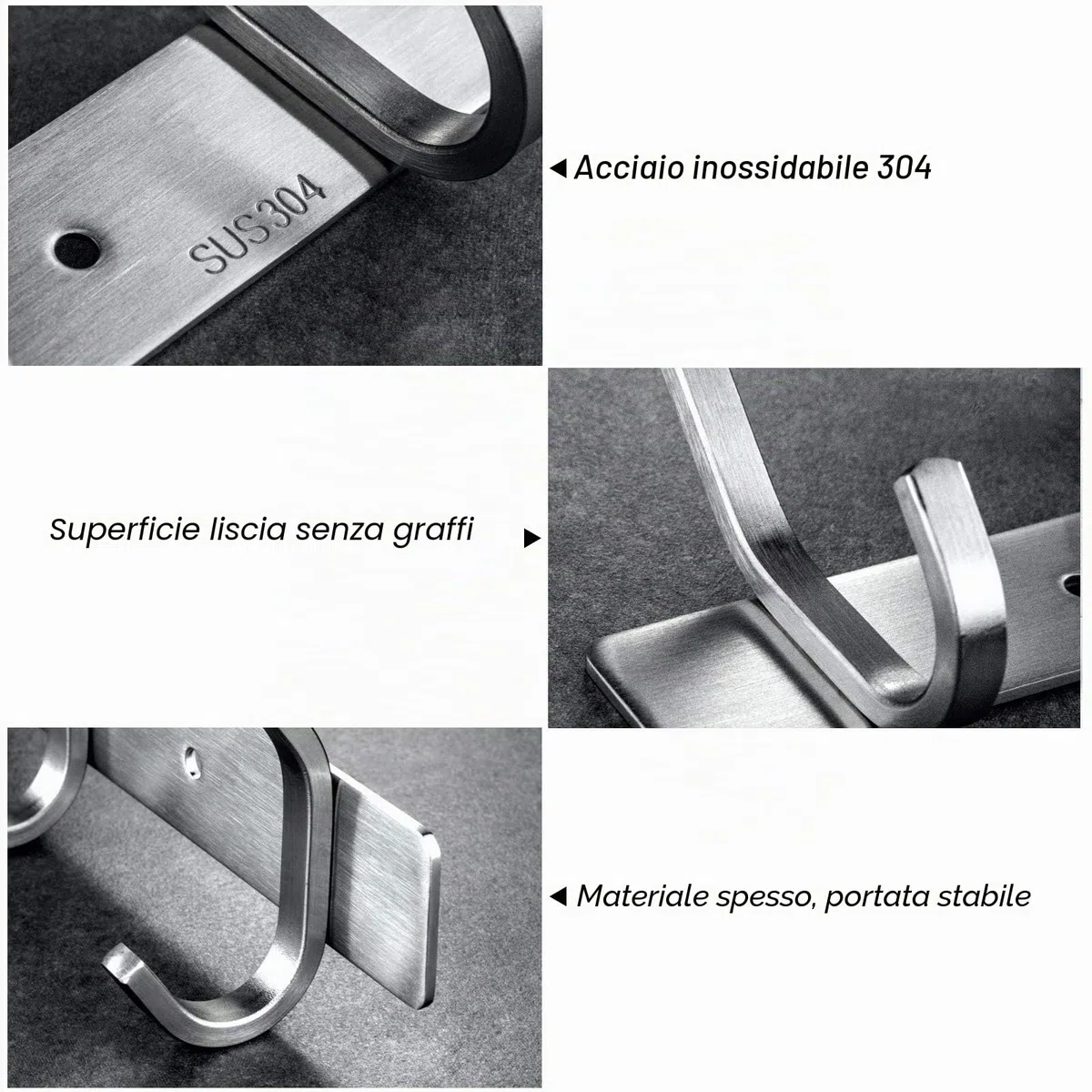 MaoXinTek Appendiabiti da parete e autoadesivo, in acciaio inox, con 5 ganci, per bagno e cucina