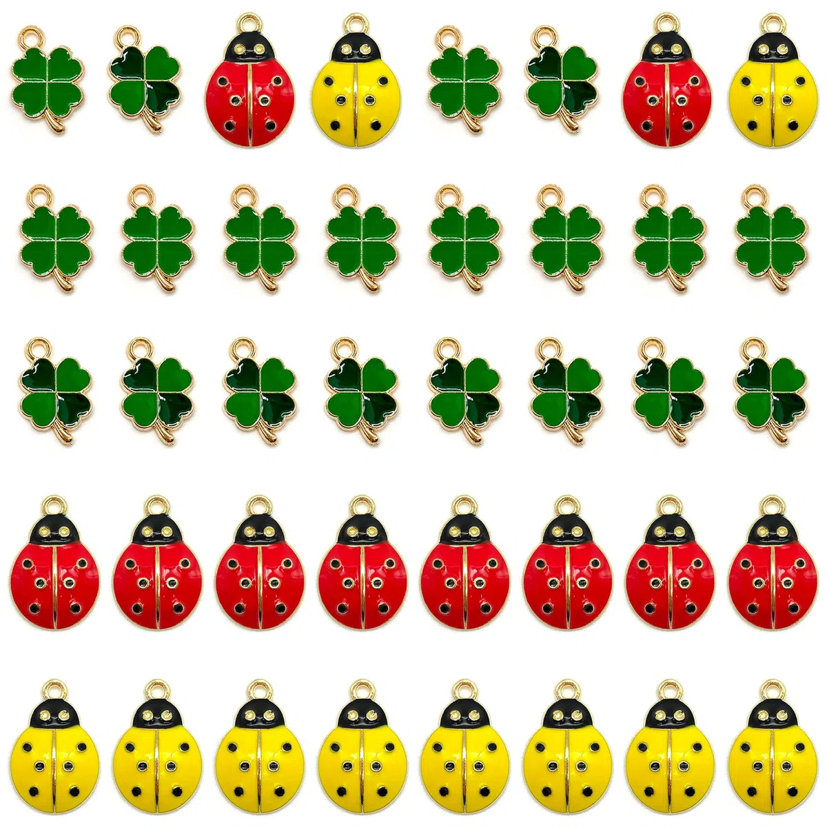 40 Pcs Ciondolo Coccinella Shamrock Metallo Fascino Portafortuna a Quattro Foglie Portachiavi Erba Fortunato Accessori Mini Ornamenti Coccinella Trifoglio Artigianato Fai Da Te