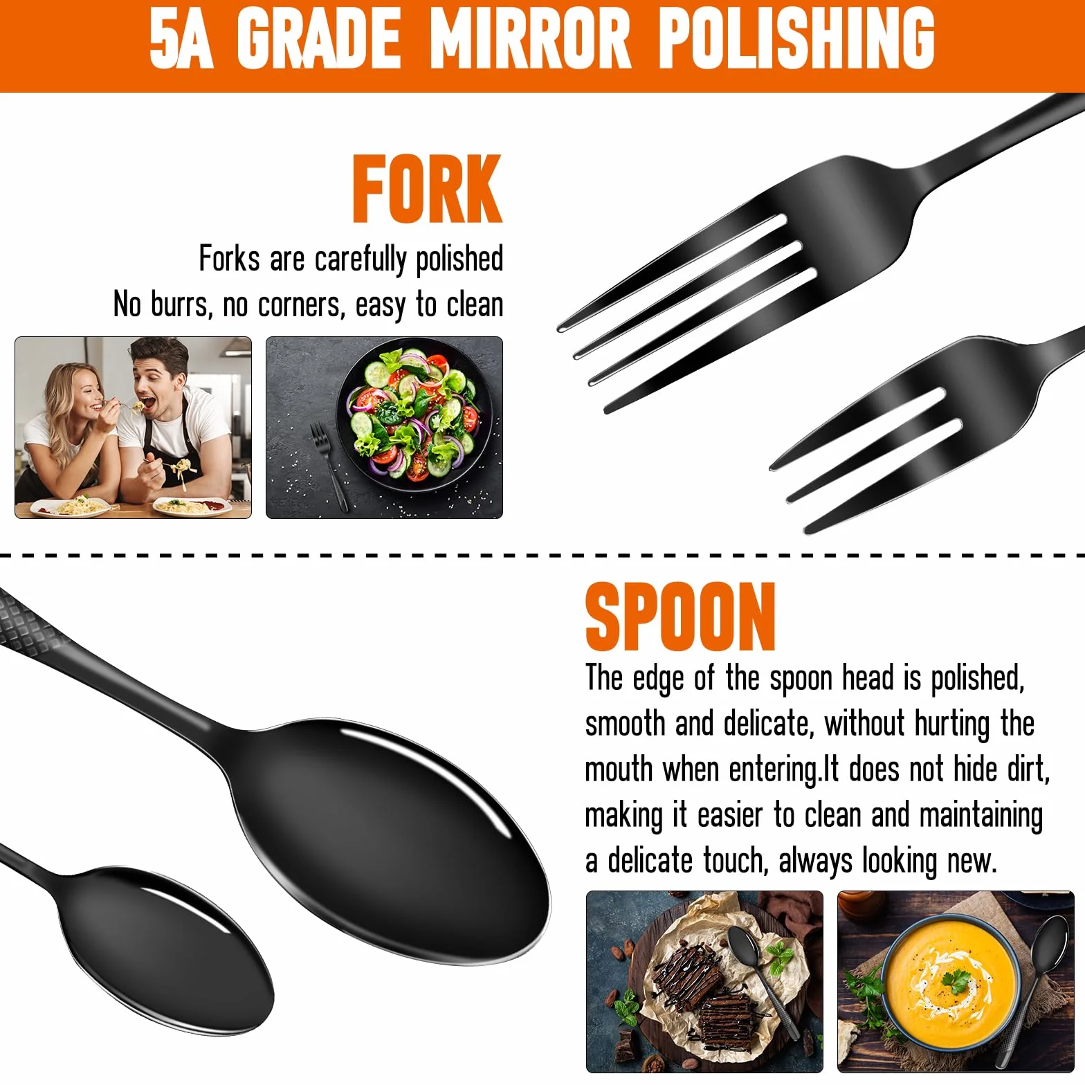Set di posate per 4 persone, 20 pezzi, in acciaio inox, nero opaco/set di posate con coltello, forchetta, cucchiaio di alta qualità, lavabile in lavastoviglie