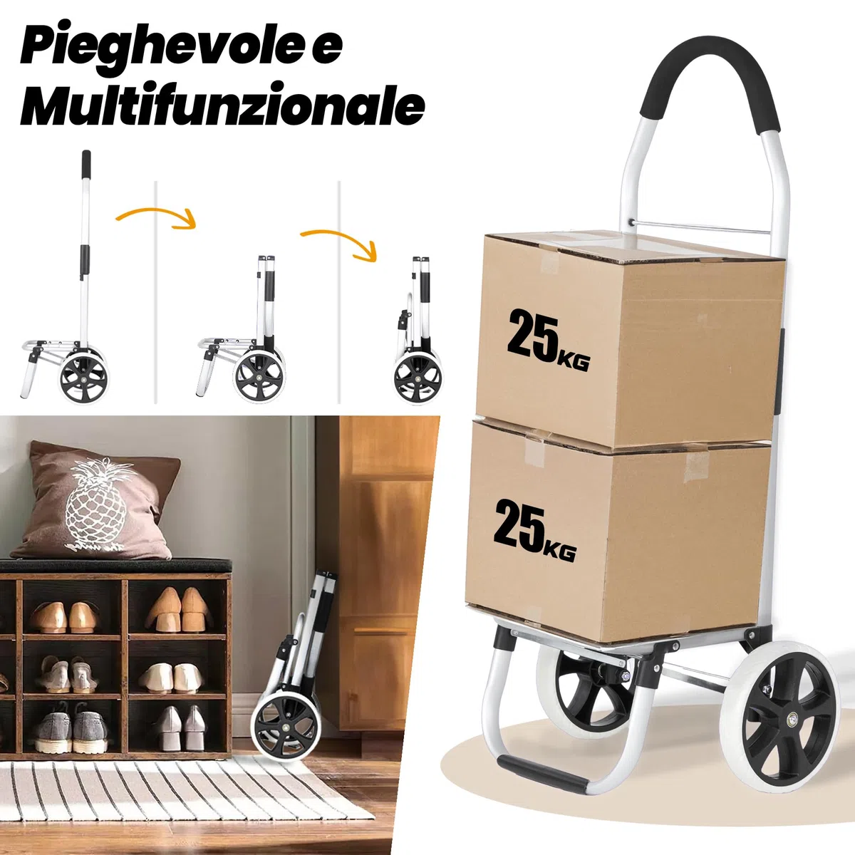 Eskey Carrello per la spesa con vano frigo, pieghevole, pieghevole, impermeabile, 50 l, catarifrangenti