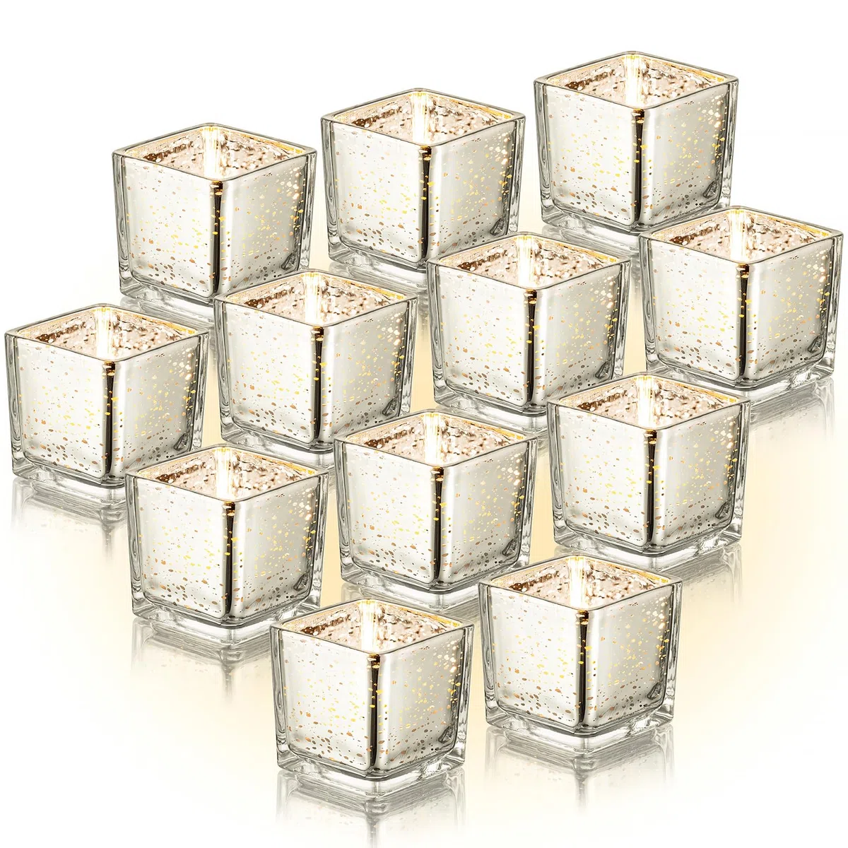 Nuptio Argento Portacandele In Vetro - 12 Pezzi Portacandele Votive Galleggianti E Tealight Mercurio Light Holders Bulk Natale Matrimonio Anniversario Casa Chiesa Hotel Tavolo Centro Pezzi Ornamenti