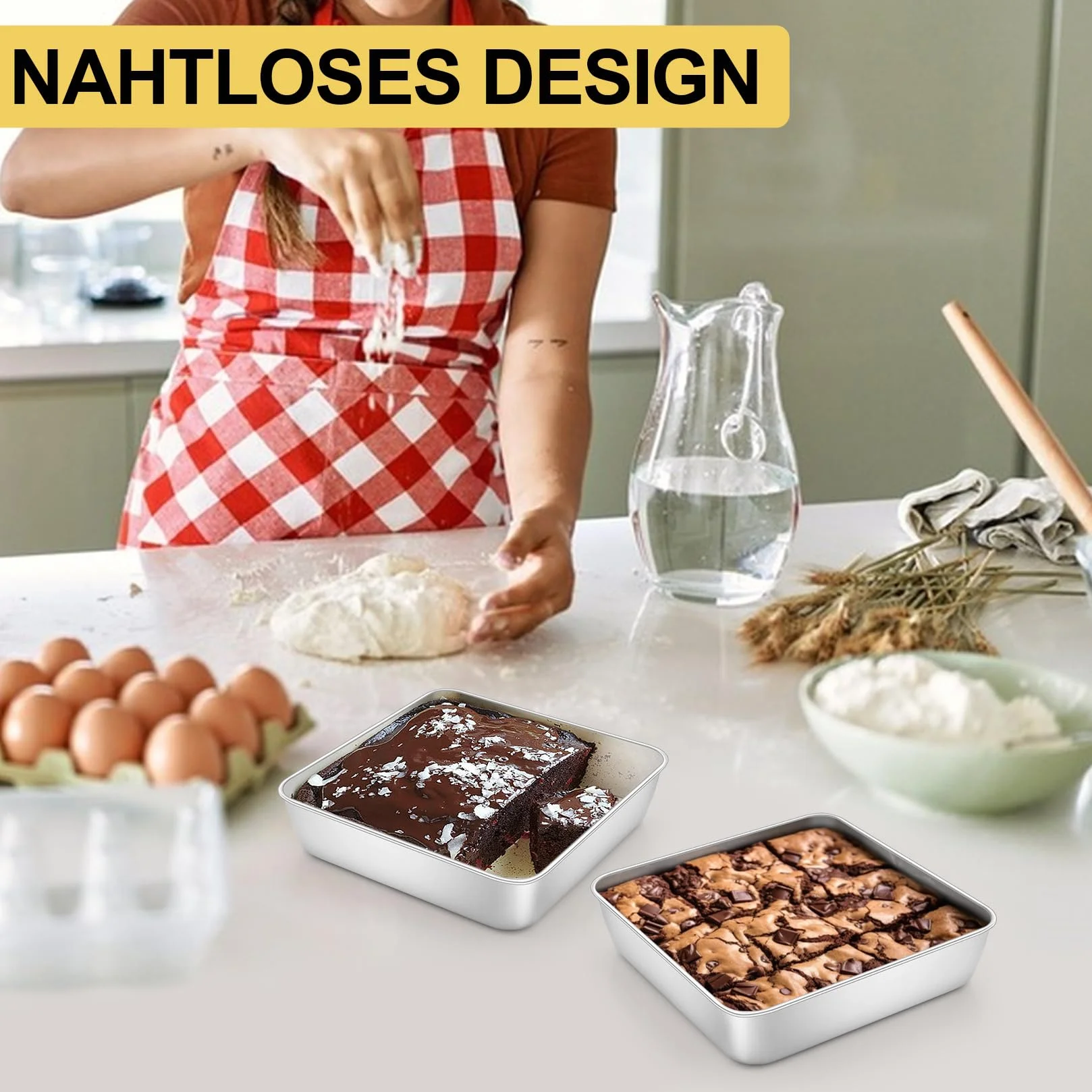 Set di 2 stampi quadrati per torte, in acciaio inox, perfetti per torte, brownie, lasagne, sani e lavabili in lavastoviglie, 15 x 15 x 5 cm