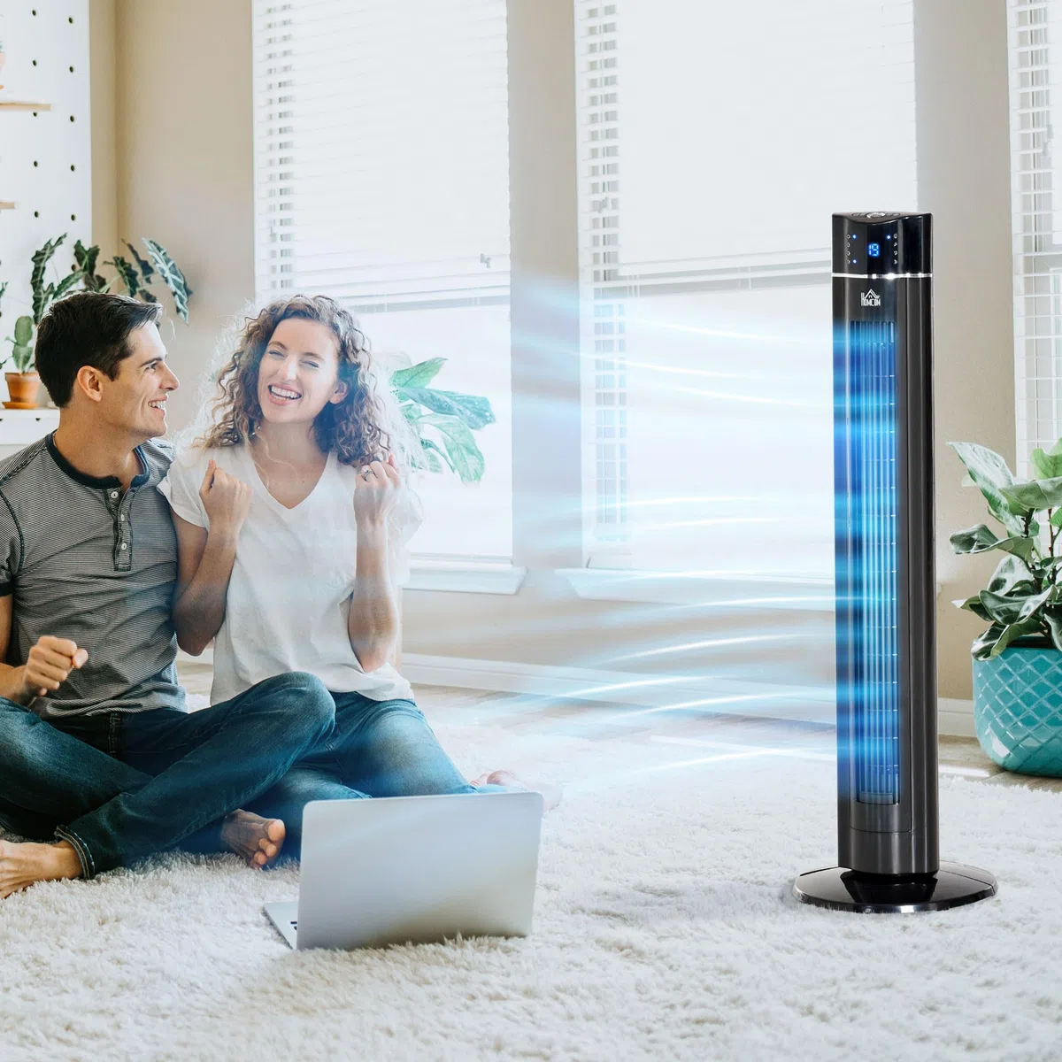 HOMCOM Ventilatore a Torre Ionizzatore 60W con 3 Velocità, 3 Modalità e Timer 8h, Ventilatore a Colonna da Terra in ABS, Ø32x106.8 cm, Nero