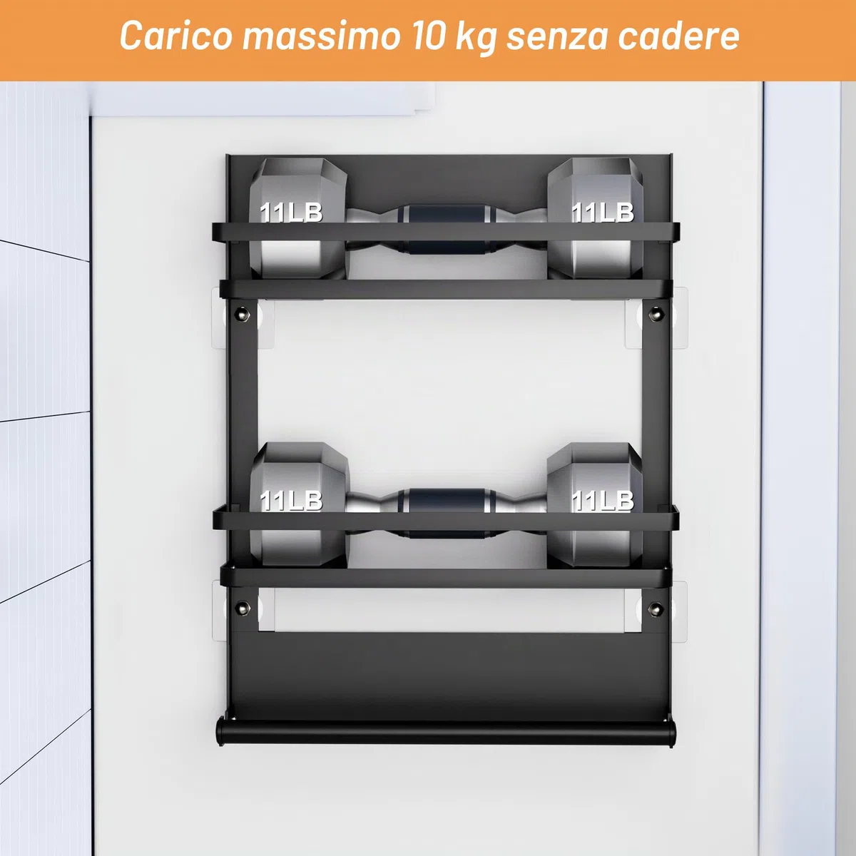 Porta Spezie per Cucina con Porta Rotolo da Cucina e 4 Ganci –Portaspezie da Parete Senza Forature per Organizzare e Risparmiare Spazio in Cucina