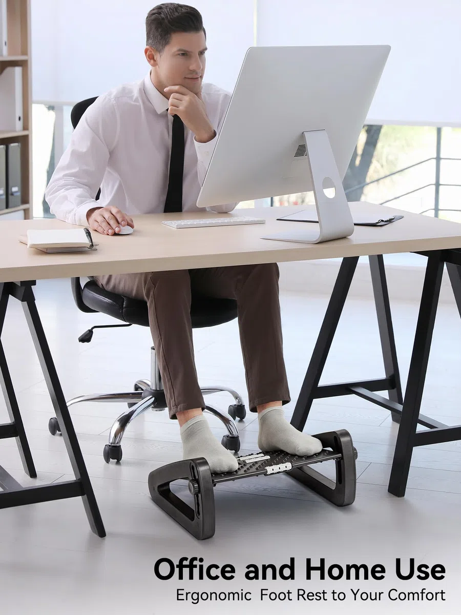 HEETA Poggiapiedi da Scrivania, Ergonomico Regolabile in Altezza Con Funzione Massaggiatore per Ufficio e Casa