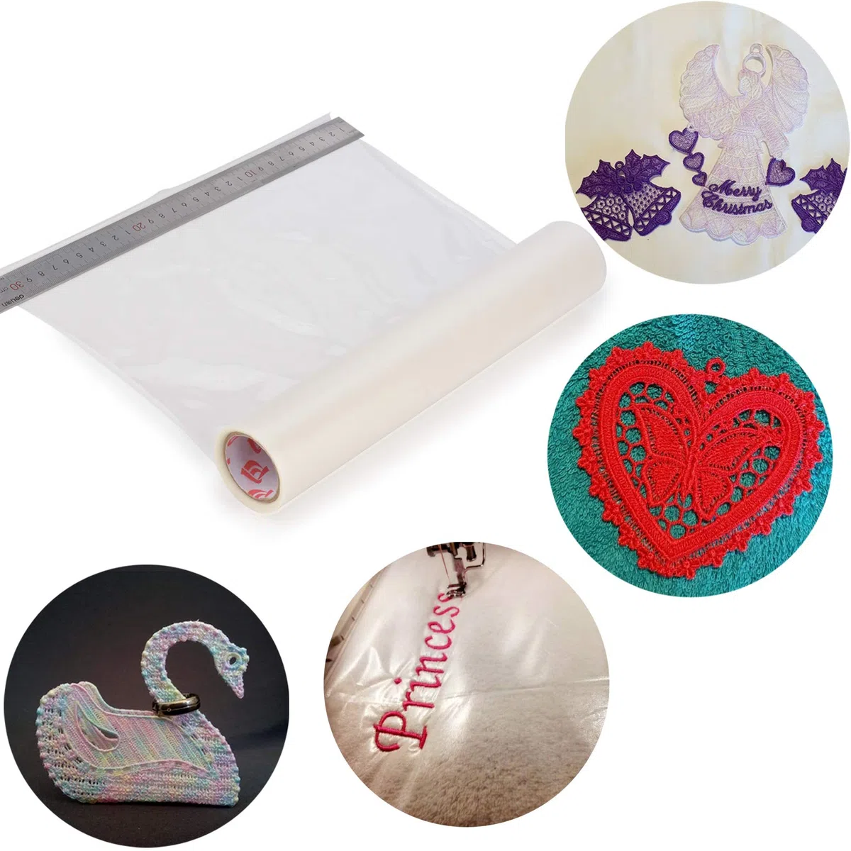 Simthread, filo da ricamo, stabilizzatore a film idrosolubile per ricamo e pizzo, free standing lace, 30 cm x 9 metri/rotolo, spessore 90 micron