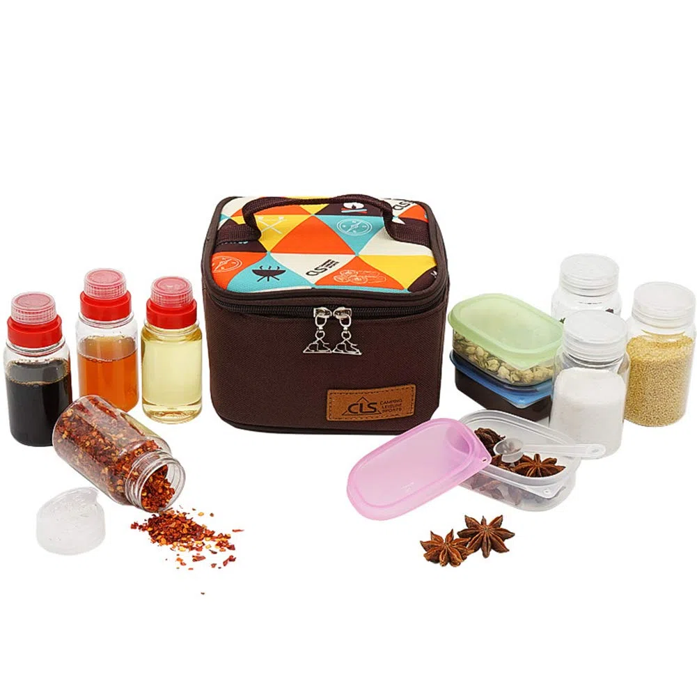 Set di 10 barattoli per spezie, sale, zucchero, pepe, con coperchio rotante e sacchetto di imballaggio, per cucina e barbecue