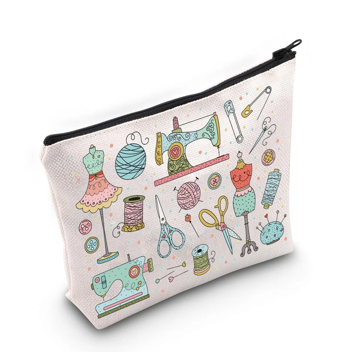 WZMPA Divertente borsa per il trucco da cucito per macchina da cucire regalo strumenti da cucito in tela con cerniera borsa da sarta quilters regalo
