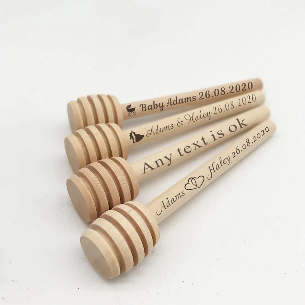 Gors - Spargimiele in legno personalizzato, barretta per mescolare il miele personalizzata, cucchiaio da miele in legno mini personalizzato da 8 cm/10 cm, regalo di nozze, utensili da cucina e dessert