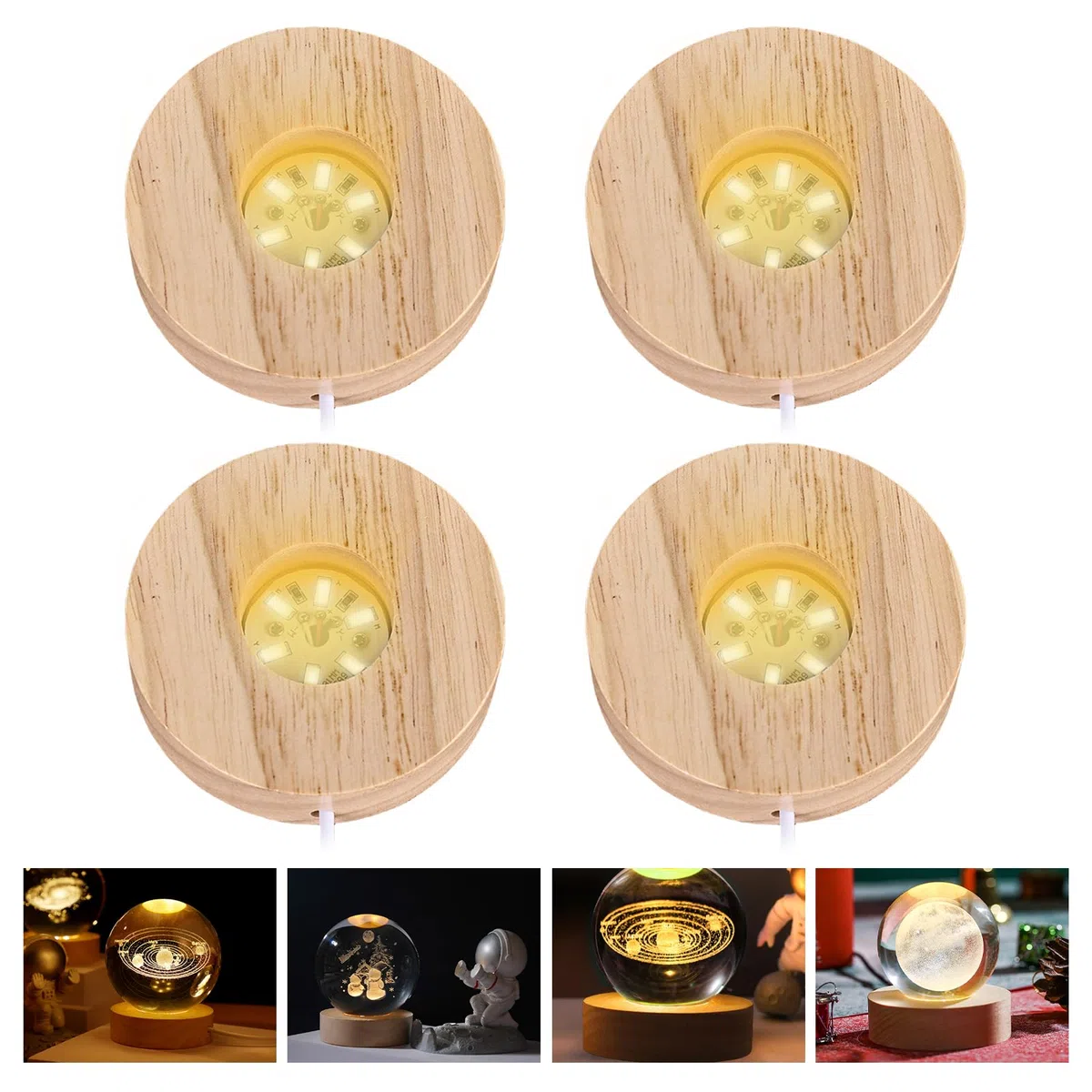 Sporgo LED Base in Legno: Rotonda Luminosa 3 Colori Regolabile Con Interruttore per Sfere di Cristallo, Gioielli, Acrilico