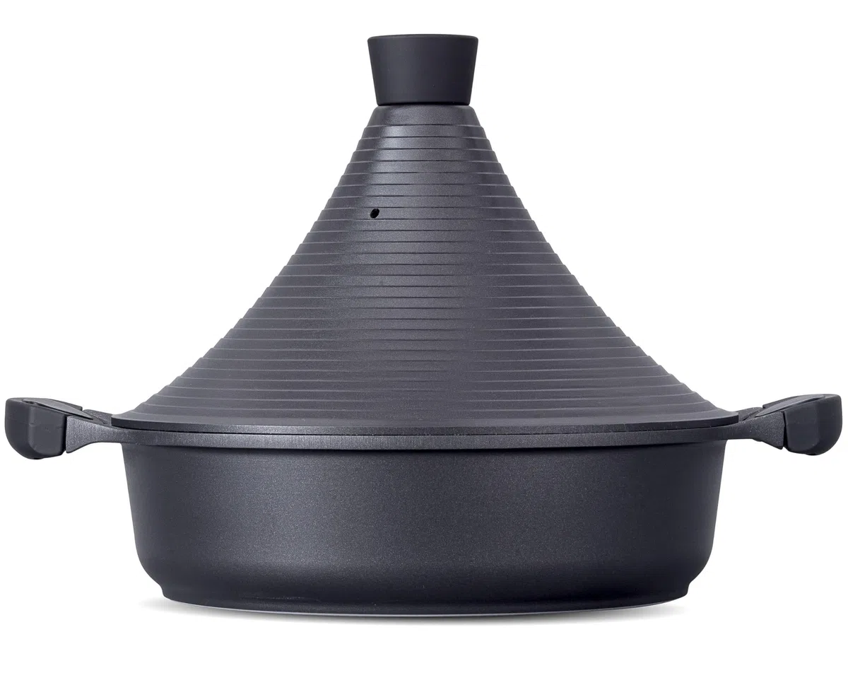 INTIGNIS® Tajine Marocchina 28cm 4,2L in Alluminio Tagine – Rivestimento Antiaderente Greblon – Compatibile Induzione, Gas, Elettrico – Lavastoviglie – Confezione Regalo Colore (Nero)