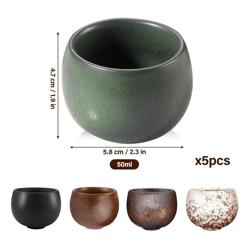 Set Tazzine Caffè Espresso, 5 Pezzi Ceramica Tazzine Caffe Particolari 50 ML, Tazze da Caffè in Ceramica a Pareti Spesse con Scatola Regalo, Senza Manico, Regali per Amici e Familiari