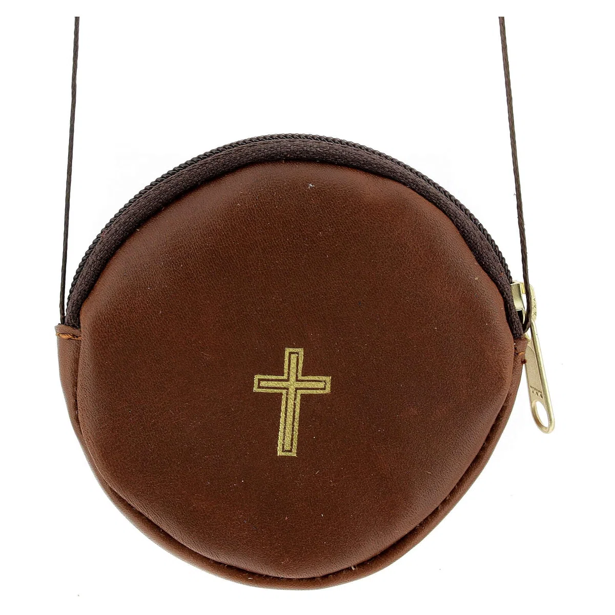 Holyart Custodia teca eucaristica Pelle Marrone Rotonda 8 cm Croce