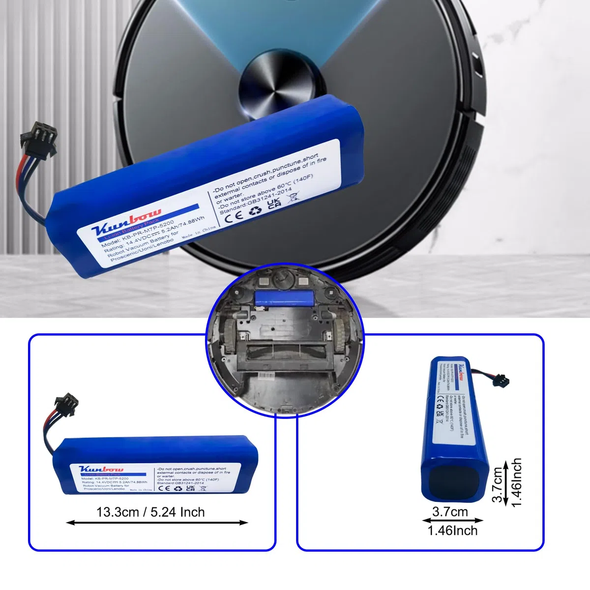 Batteria agli ioni di litio da 5200 mAh per Proscenic M7 Pro, LDS M7 Pro, M8 Pro, M7 Max, U6, Xiaomi Viomi S9, Viomi D800, Lenovo LR1, UONI V980 Max, V980 Plus (14,4 V/74,88 Wh)