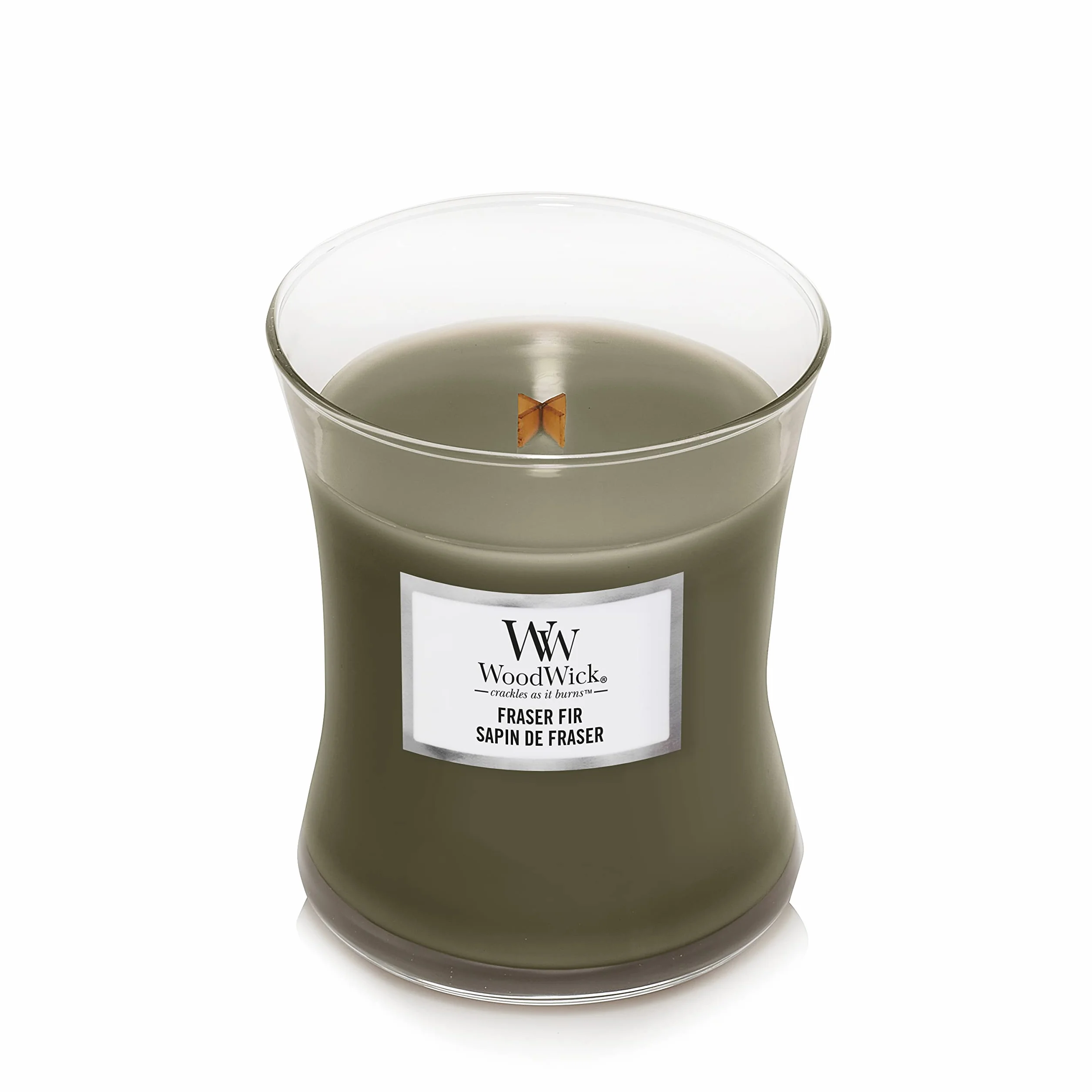 WoodWick Hourglass Candela Profumata Media | Fraser Fir | Con Stoppino Scoppiettante | Fino a 60 Ore