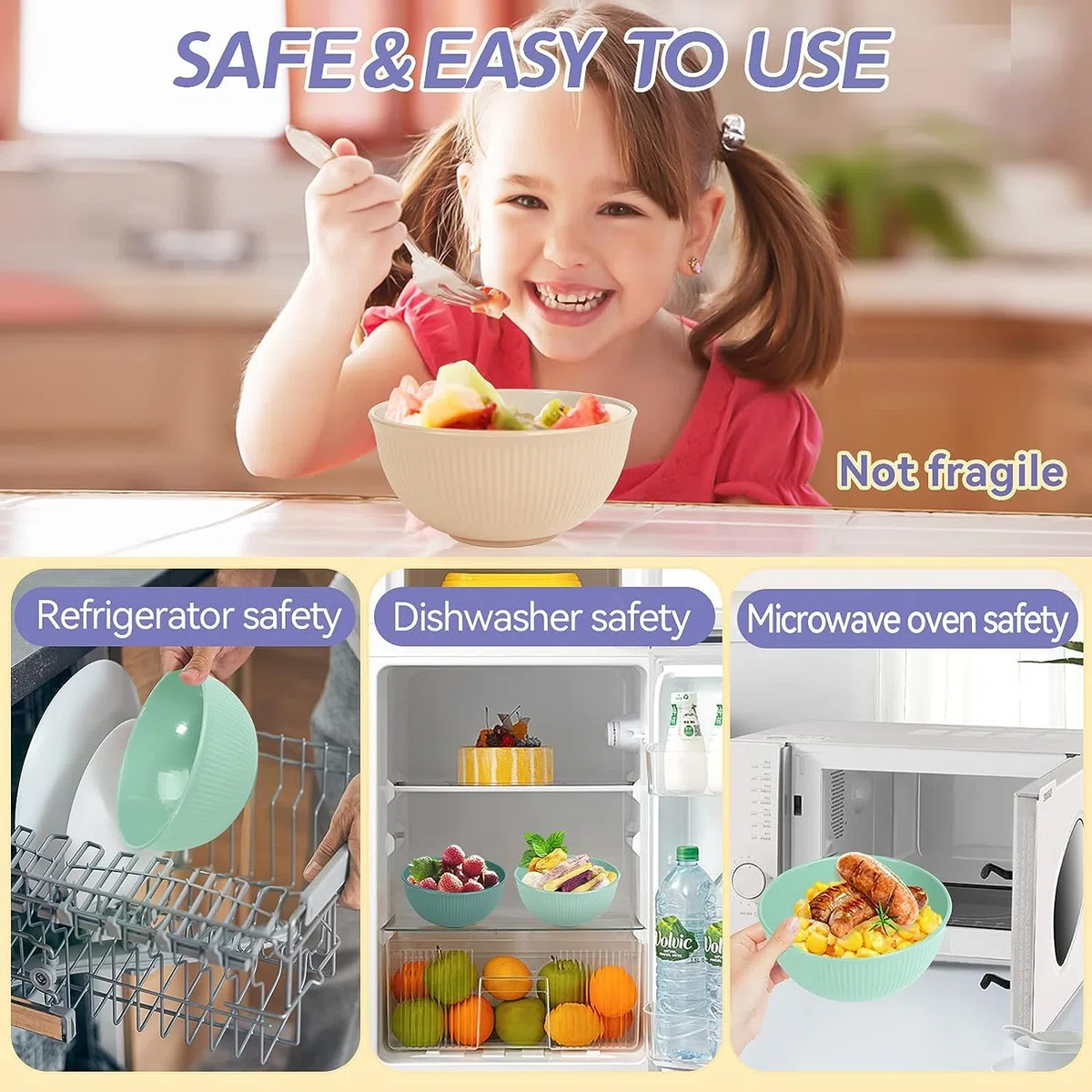 Ciotola Per insalata Plastica, Set Scodelle Plastica, per zuppe, riso, cereali, frutta(6 pezzi)