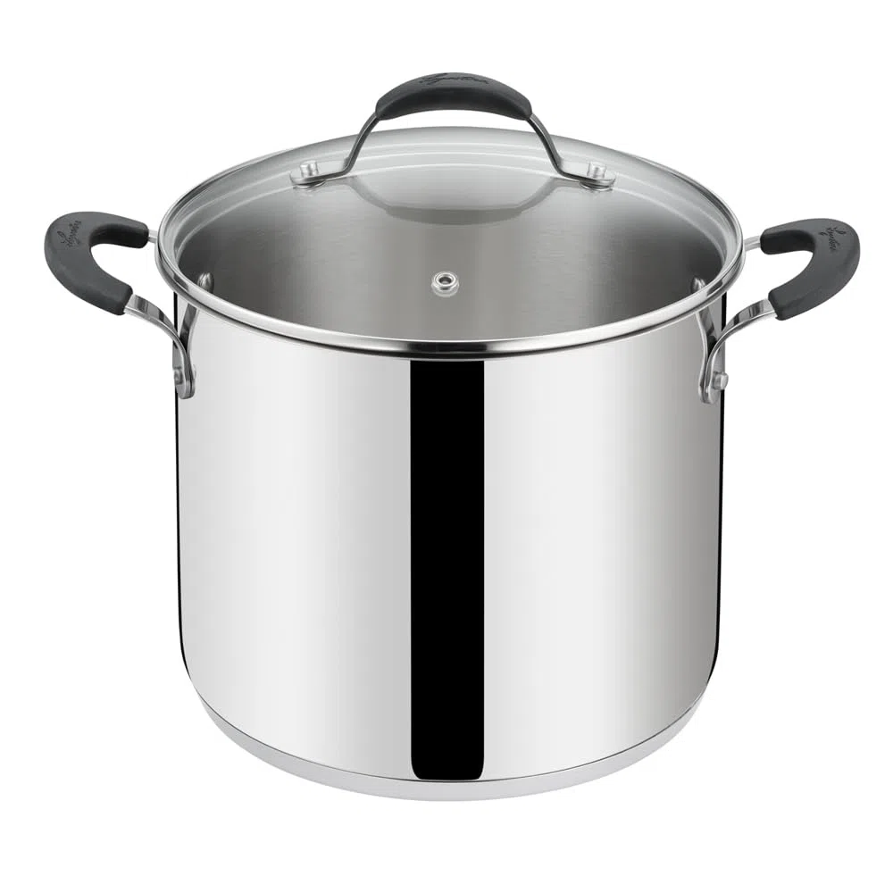 Lagostina Tempra Acciaio Pentola e Coperchio, Pentola Ø 20 cm in Acciaio Inox 18/10 + Coperchio in Vetro, con Fondo Lagotherm e Manicature in Silicone