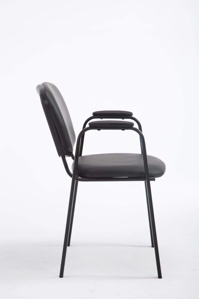 CLP Sedia impilabile Ken Pro imbottita con braccioli, sedia da conferenza in ecopelle, struttura in metallo nero robusta fino a 150 kg, Colore:nero