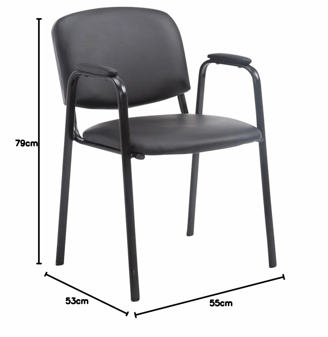 CLP Sedia impilabile Ken Pro imbottita con braccioli, sedia da conferenza in ecopelle, struttura in metallo nero robusta fino a 150 kg, Colore:nero