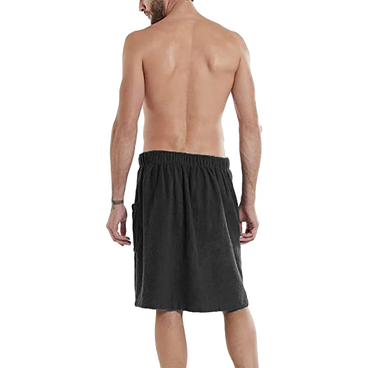 Uomo Kilt Sauna Regolabile - Asciugamano da Bagno Indossabile con Tasca per Doccia Sauna Spa & Coperture da Spiaggia Nero L