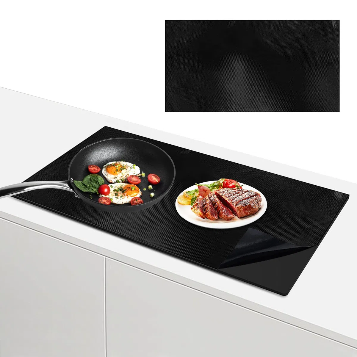 Tappetino rettangolare in silicone nero, 78 x 52 cm, in fibra di vetro, per piano cottura a induzione