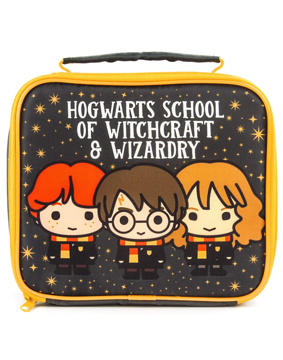 Harry Potter Lunch Bag e Bottle Set | Harry, Ron, Hermione Chibi Character Adventure | Porta cibo per bambini con bottiglia d'acqua | Borsa isolante mantiene il cibo fresco
