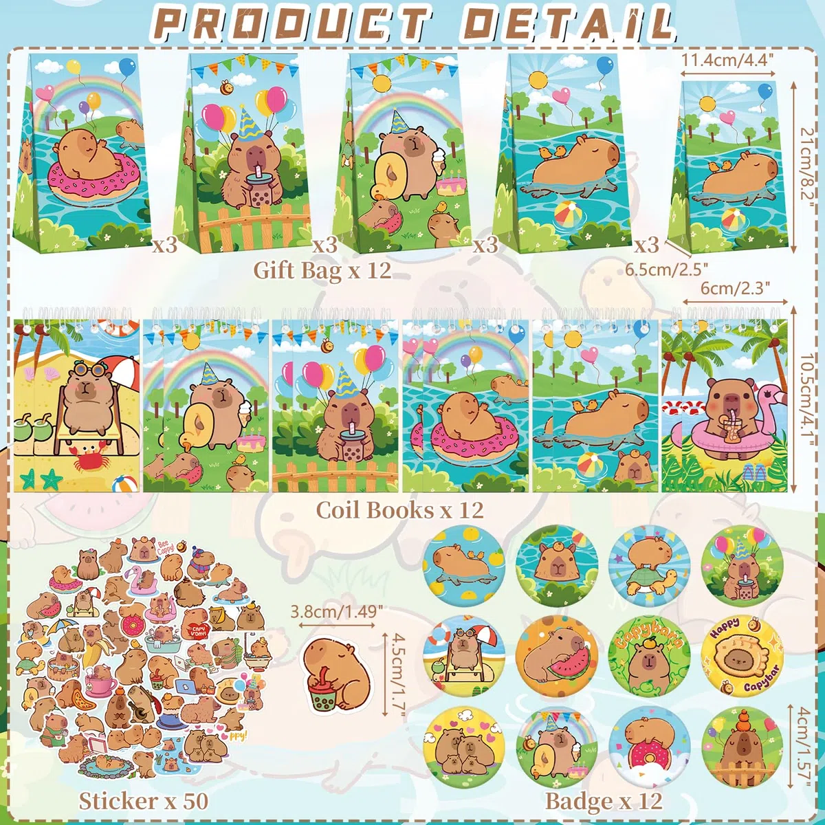 Capybara Supplimenti per Feste Capybara Tema: Sacchetti Regali, Adesivi, Distintivi, Braccialetti