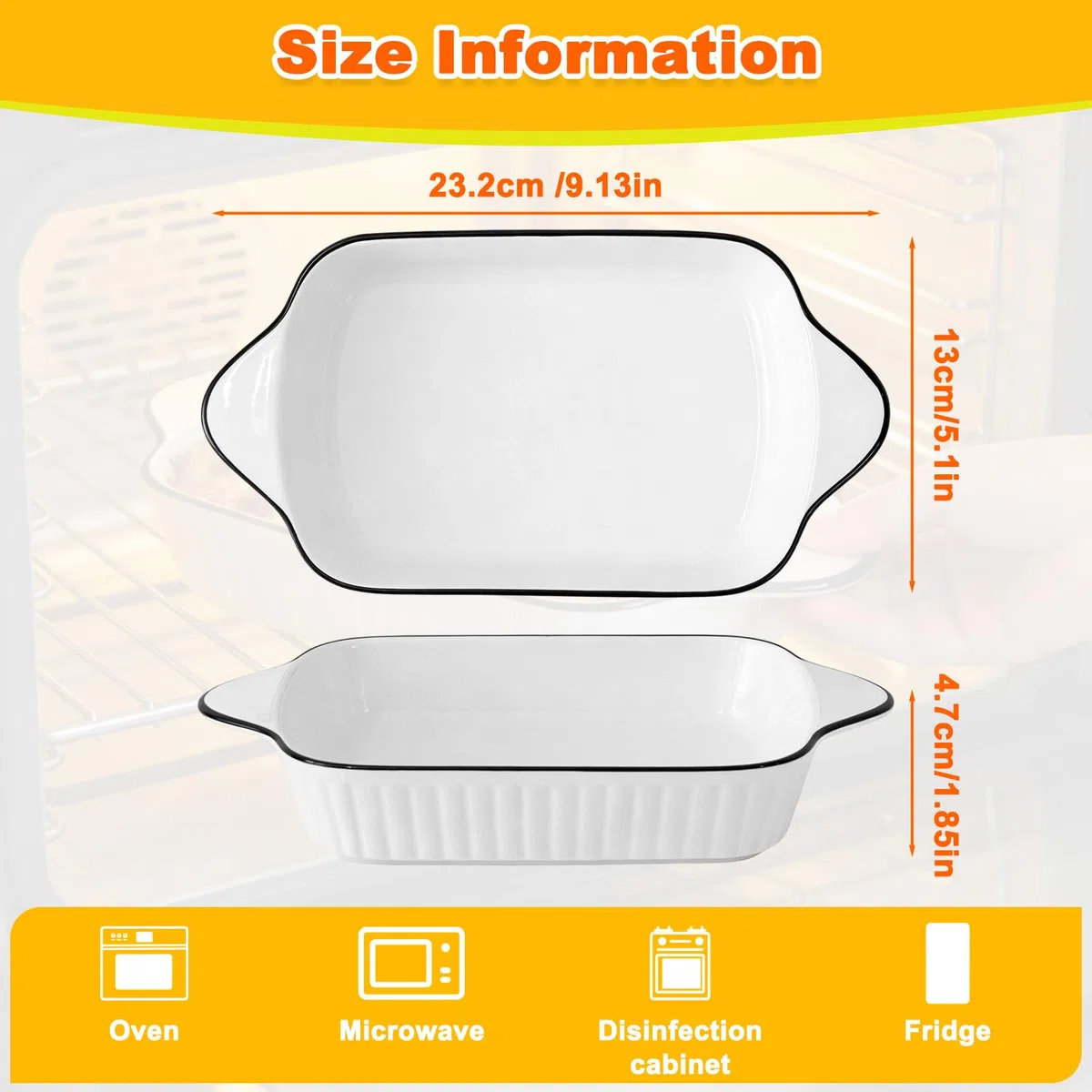 2 Pezzi Teglie Forno Ceramica con Manici, Set Pirofila Rettangolari Mini 23.2 x 13 x 4.7 cm, Teglia Piccola Forma Rettangolare per Lasagne & Tiramisu, Teglia per Microonde, Friggitrice Aria