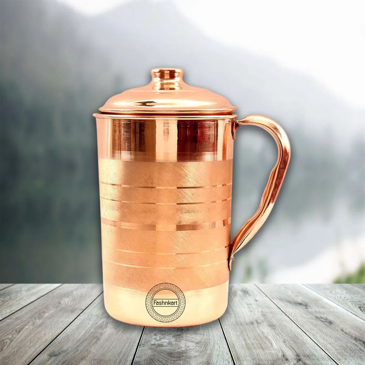 Brocca in rame puro per i benefici per la salute ayurvedici Brocca per acqua in rame artigianale da 1,5 litri con coperchio abbinato | per servire più acqua in famiglia